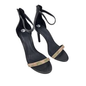 Joie Abbott Camo Toe Strap Black Ankle Strap Zipper Back Stiletto Heels Size 6.5